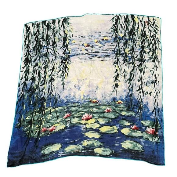Claude Monet 34x34 Water Lilies/Nympheas Impressionistic Style Silk Scarf - Picture 2 of 6